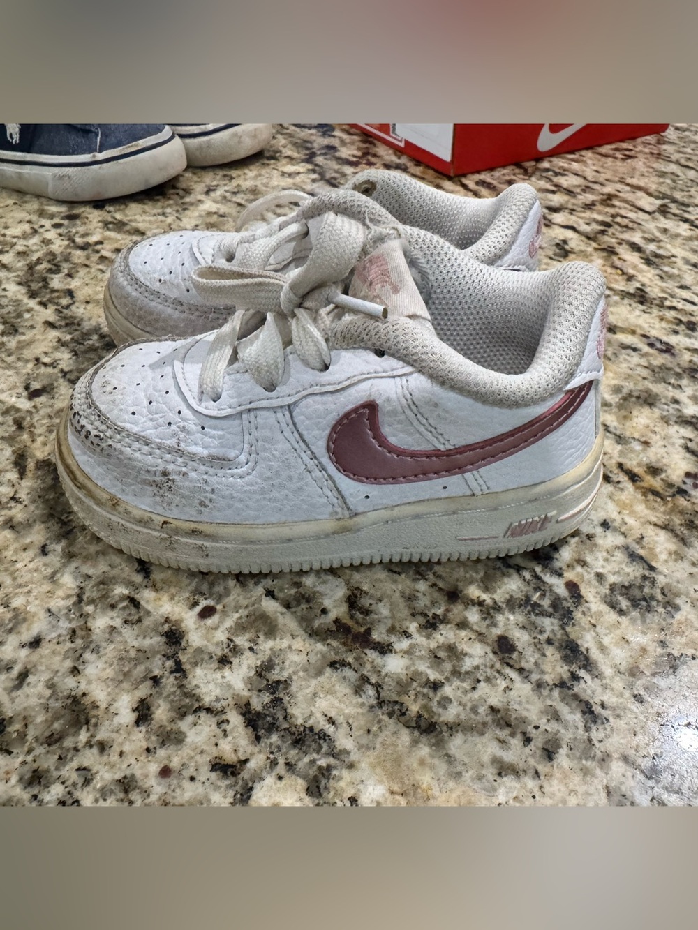 Nike Kids White Sneakers with Dusty Pink Swoosh